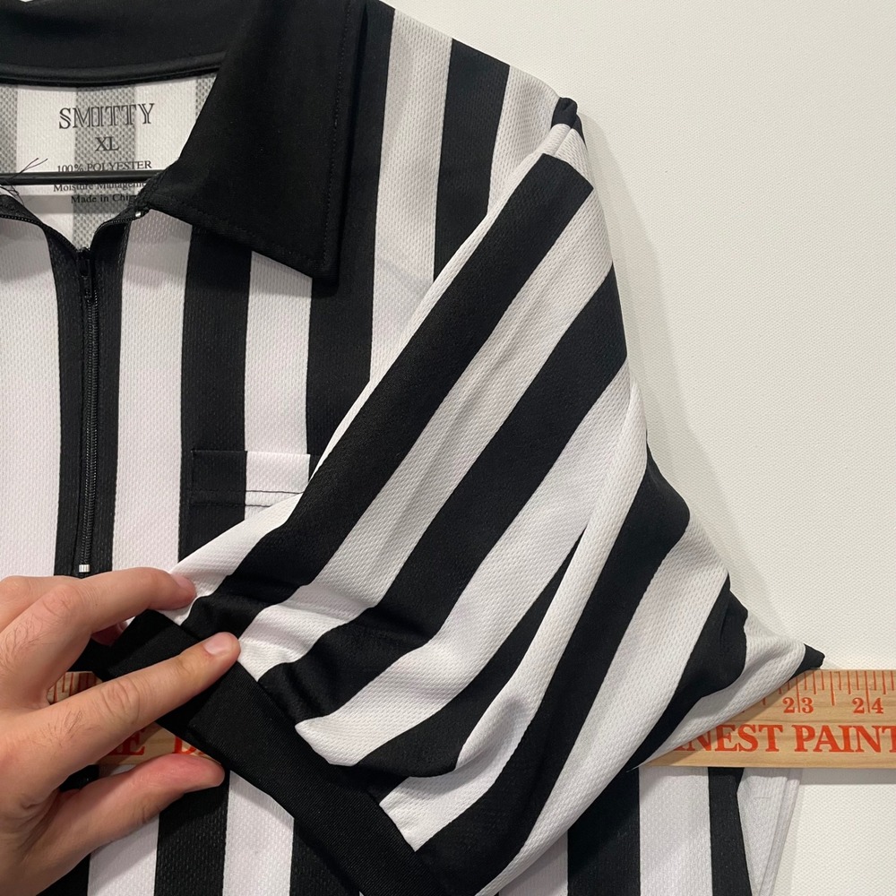 Smitty XL Referee Shirt Black White Striped Short Sleeve Zip Up - Picture 4 of 7